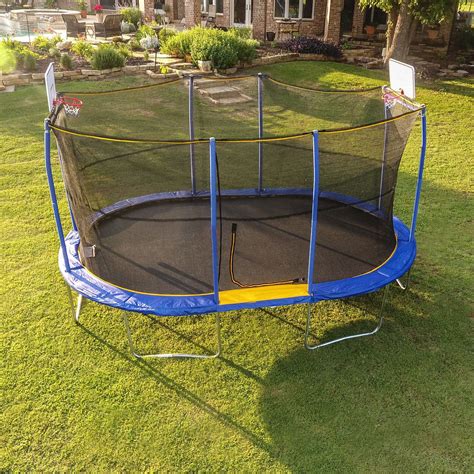 JumpKing Oval 10 x 15 Foot Trampoline, with Basketball Hoop, Blue ...