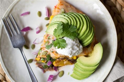 Stacked Vegetarian Enchilada Pie Recipe - The Wanderlust Kitchen