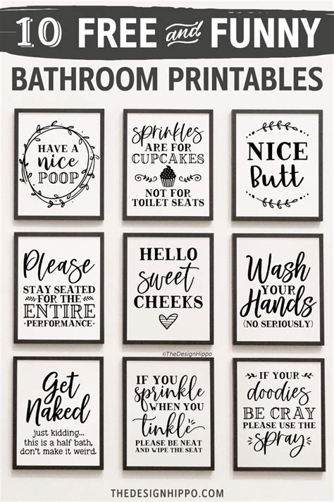 Free Printable Bathroom Decor – Set of 10 Funny Quotes | Bathroom printables, Funny wall art ...