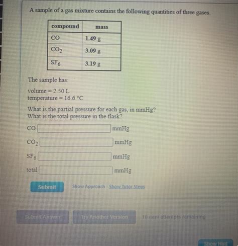 Solved A sample of a gas mixture contains the following | Chegg.com