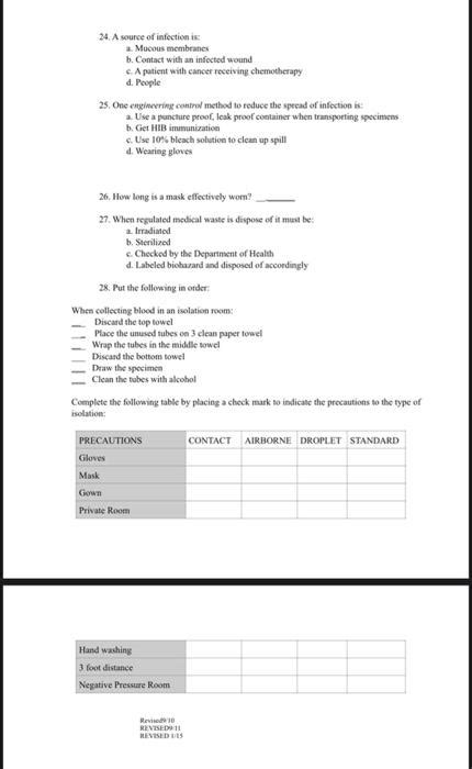 Solved 24. A source of infection is: a. Mucous membranes b. | Chegg.com