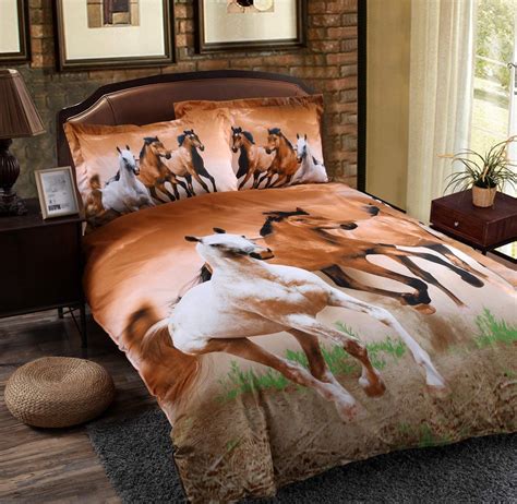 Wowelife Galloping Horse Bedding Sets Polyester 3d Set 4pcs with Duvet Cover, Bed Sheet, and ...