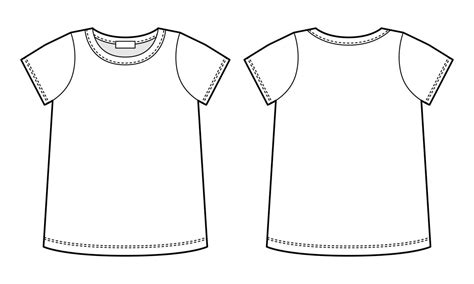 Blank t shirt technical sketch. Female T-shirt outline design template ...