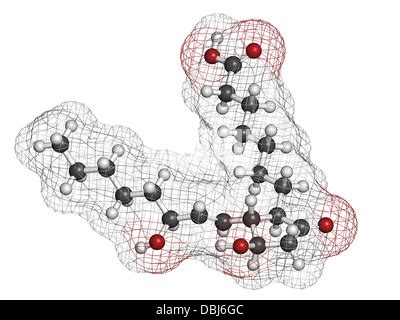 Alprostadil (prostaglandin E1) erectile dysfunction drug, chemical structure. Atoms are ...