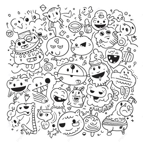 An Art Print Of A Colorful Doodle Coloring Page With Little Monsters ...