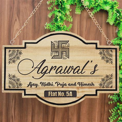 Auspicious Name Boards For House | Hanging Wooden Sign | Diwali Gifts - woodgeekstore