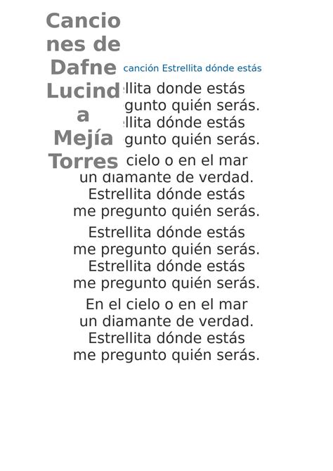 Calaméo - Letra De La Canción Estrellita Dónde Estás