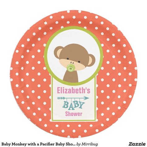 Baby Monkey with a Pacifier Baby Shower Paper Plates | Zazzle | Baby shower paper, Baby pacifier ...