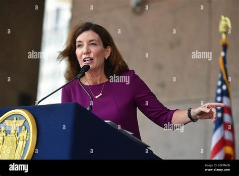 New York Governor Kathy Hochul speaks at the State office building in ...