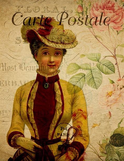Woman Vintage Floral Postcard Free Stock Photo - Public Domain Pictures
