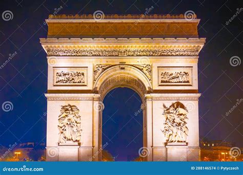 Arc de Triomphe by night stock photo. Image of famous - 288146574