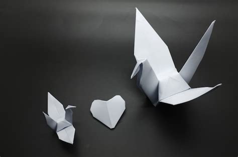 Premium Photo | Birds and heart of origami . gift card for valentine's ...