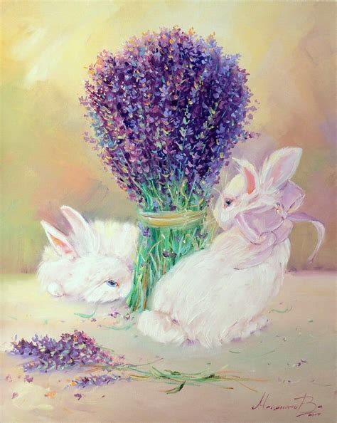 Bunny painting Lavender painting Bunny rabbit Bright painting Original ...