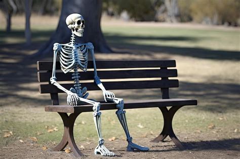 Lonely skeleton lonely skeleton relax on park bench | Premium AI-generated image