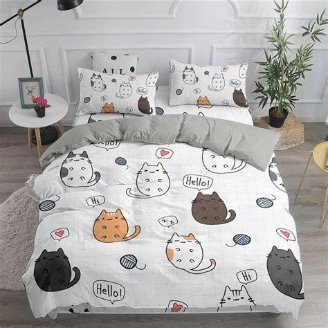 Cute Cartoon Cat Print Bedding Set Cute Pattern Duvet Cover | Etsy in ...