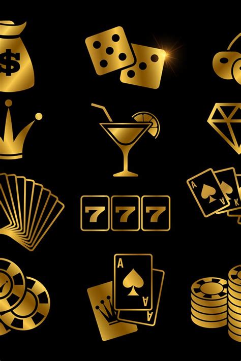 Golden gambling, poker card game, casino, luck vector icons