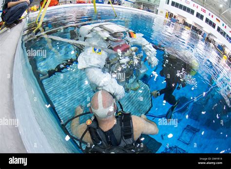 ESA astronaut Alexander Gerst during water weightlessness simulation crew training and ...