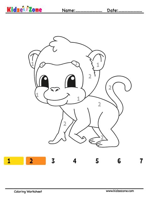 Monkey Number Coloring Fun Worksheet - KidzeZone