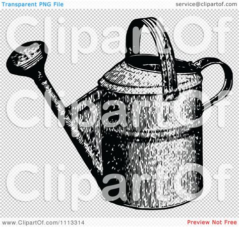 Clipart Vintage Black And White Watering Can - Royalty Free Vector ...