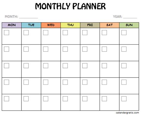 Printable Monthly Planner Template | Full Month Schedule Maker Template