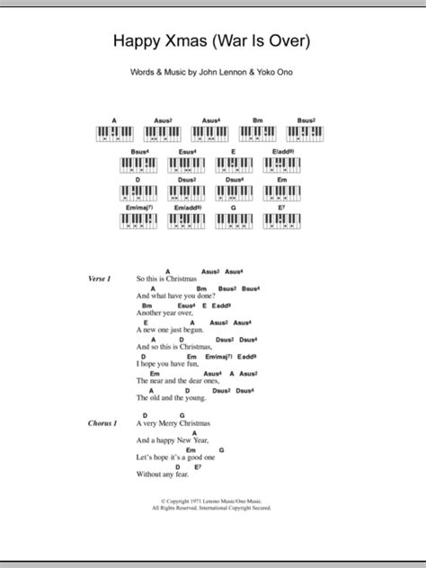 Happy Xmas (War Is Over) by John Lennon Sheet Music for Piano Chords/Lyrics at Sheet Music Direct