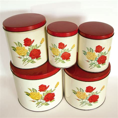 Vintage 50s Canister Set, Red and Yellow Roses by G.S.W. General Steel Wares by ...