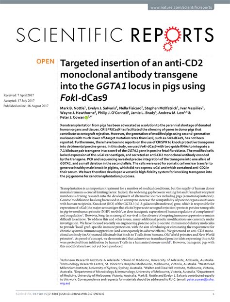 (PDF) Targeted insertion of an anti-CD2 monoclonal antibody transgene into the GGTA1 locus in ...