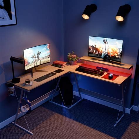 Bestier 55 inch L-Shaped Gaming Computer Desk with Monitor Stand Home ...