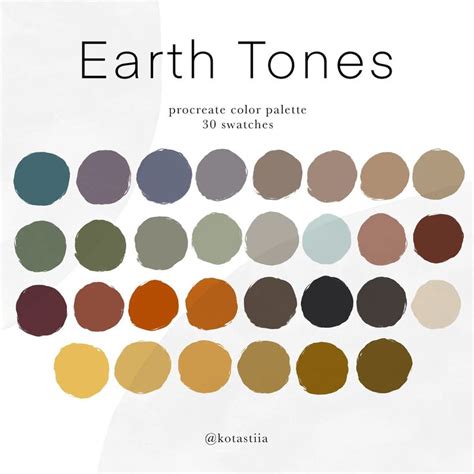 Earth Tones Color Palette, 30 Handpicked Swatches for Procreate, Colors for Graphic Design and ...