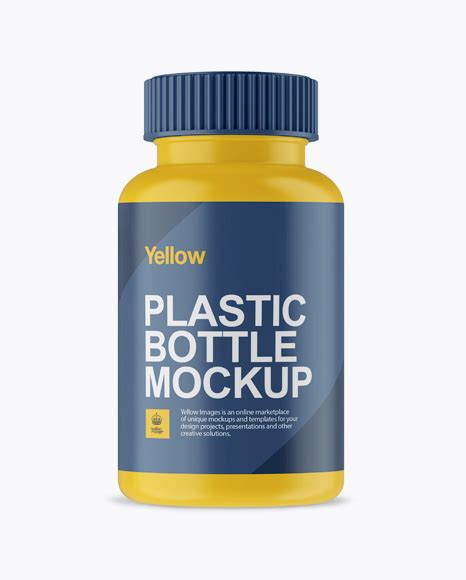 Matte Pill Bottle Mockup - Front View on Yellow Images Object Mockups