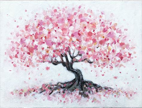 Cherry Blossom Tree Painting on Canvas, Original Painting on Stretched Box Canvas, Tree Painting ...