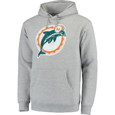 Men's NFL Pro Line Gray Miami Dolphins Throwback Logo Pullover Hoodie