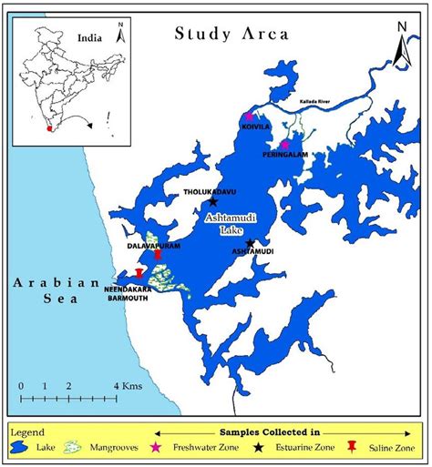 Map of Ashtamudi Lake showing the study sites. | Download Scientific ...