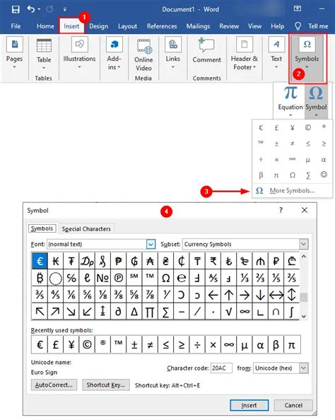 Microsoft Word Symbols Chart