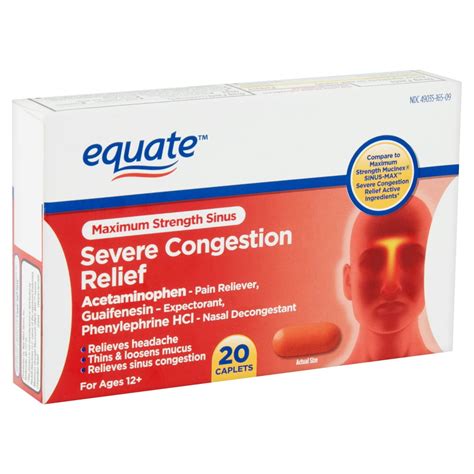 Equate Max Strength Sinus Severe Congestion Relief Caplets, Ages 12 ...