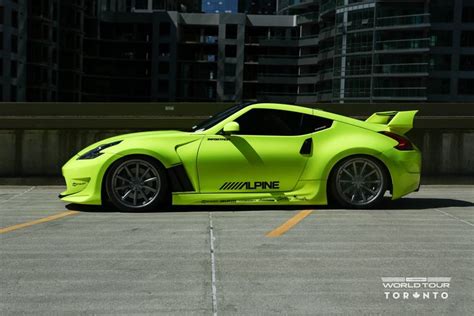 Visual Styling Tweaks on Neon Green Nissan 370Z Fitted With Vossen Rims | Nissan 370z, Nissan ...