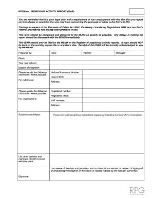 INTERNAL SUSPICIOUS ACTIVITY REPORT ISAR - Redmond Org - Fill and Sign Printable Template Online