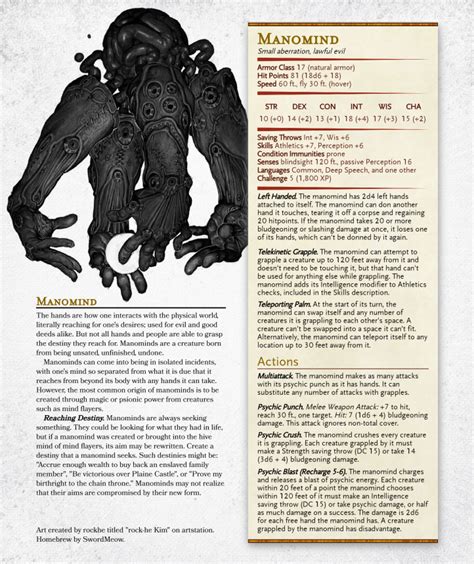 Manomind, a CR 5 aberration | Dnd monsters, Dungeons and dragons homebrew, D&d dungeons and dragons