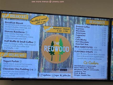 Menu at The Redwood cafe, Palo Alto