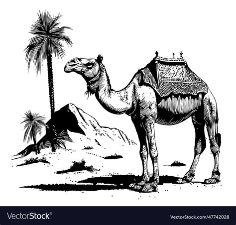 Camel in the desert sketch drawn in doodle style Vector Image