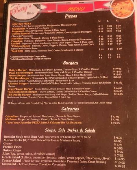 Betty's Diner/Gas Plus menu in Blaine Lake, Saskatchewan, Canada