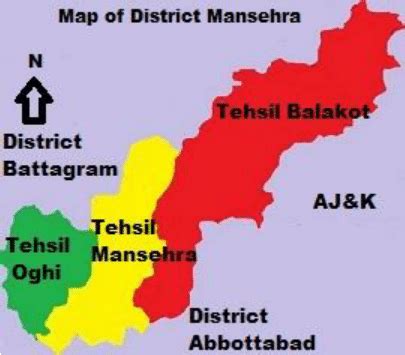 Map of District Mansehra showing its sub- divisions. The study area is... | Download Scientific ...