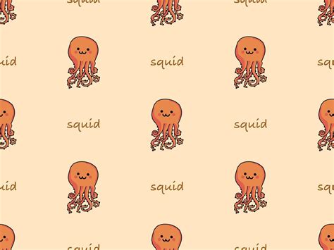 Squid cartoon character seamless pattern on orange background. 7525519 ...