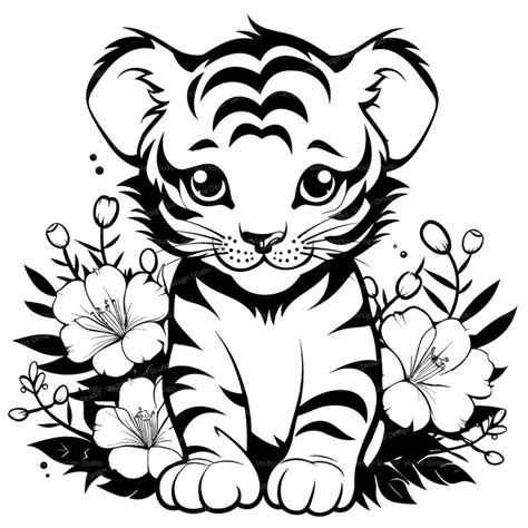 Cute Baby Tiger Flowers Svg & PNG Files, Safari Animals Clipart ...