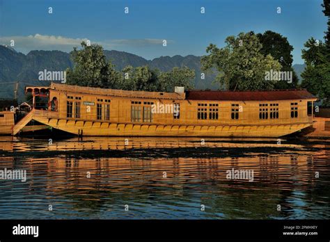 Traditional houseboat, Nigeen lake, Srinagar, Jammu And Kashmir, India ...