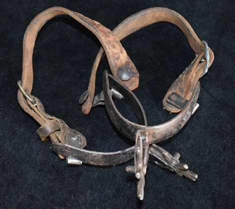 Antique Cowboy Spurs - Stamped Leather Straps - #495 | Vintage Texas Paintings