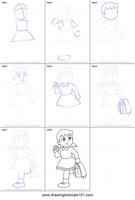 How To Draw Shizuka From Doraemon Printable Step By Step Drawing Sheet | Images and Photos finder