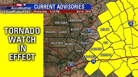 Tornado Watch in effect for counties east of Austin