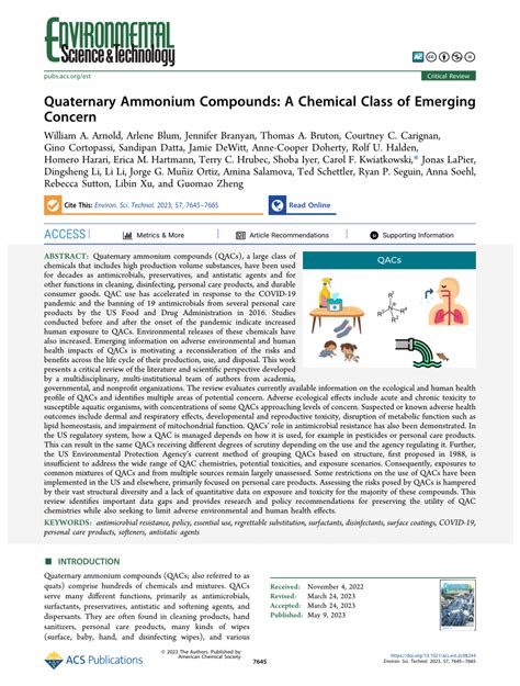 (PDF) Quaternary Ammonium Compounds: A Chemical Class of Emerging Concern