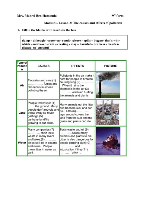 Causes and Effects of Pollution